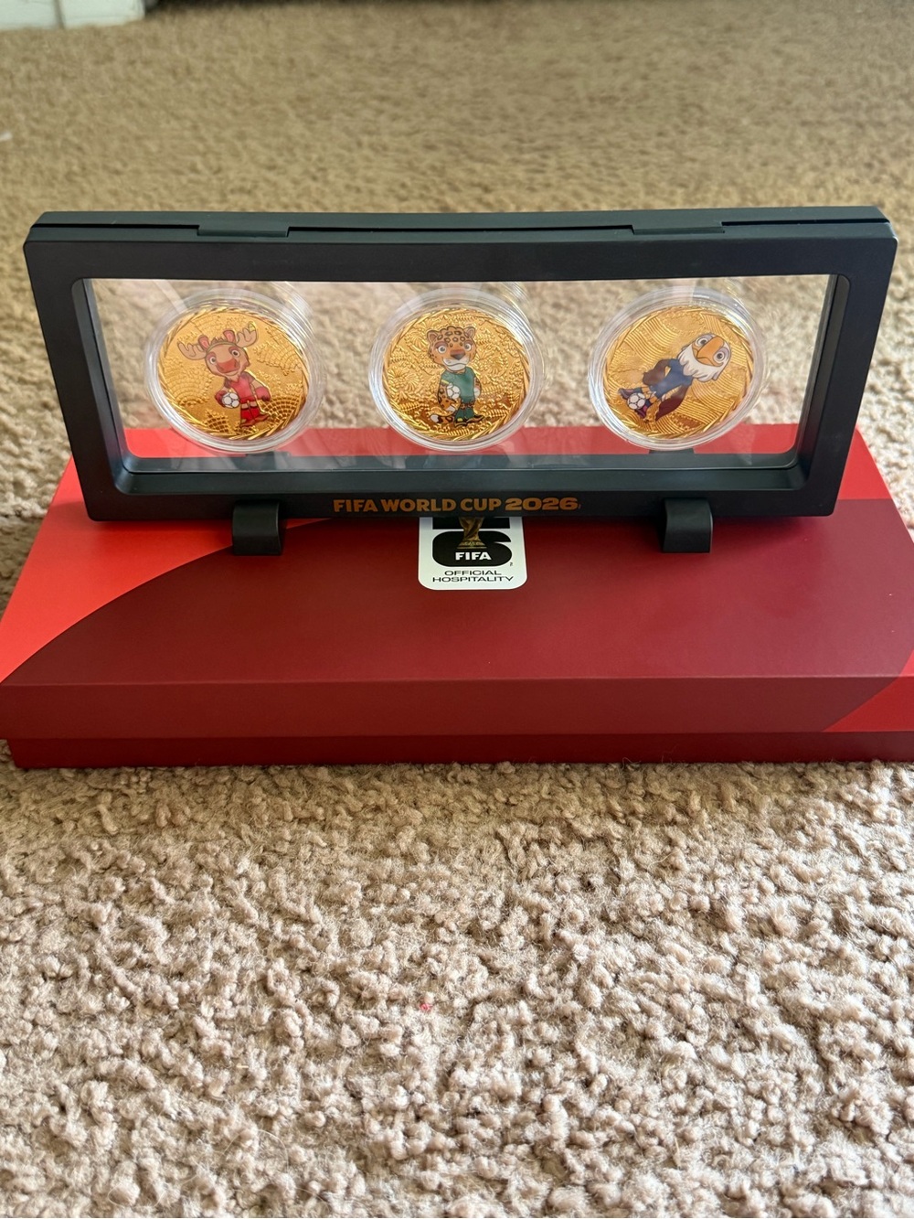 FIFA World Cup 2026 Gold Coin Trio Display Mascot Set Official Hospitality